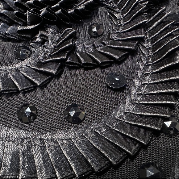 Pretty Angel Ruffled Ribbon Embellished Rhinestone Mesh Bodycon Dress Medium - Picture 6 of 13